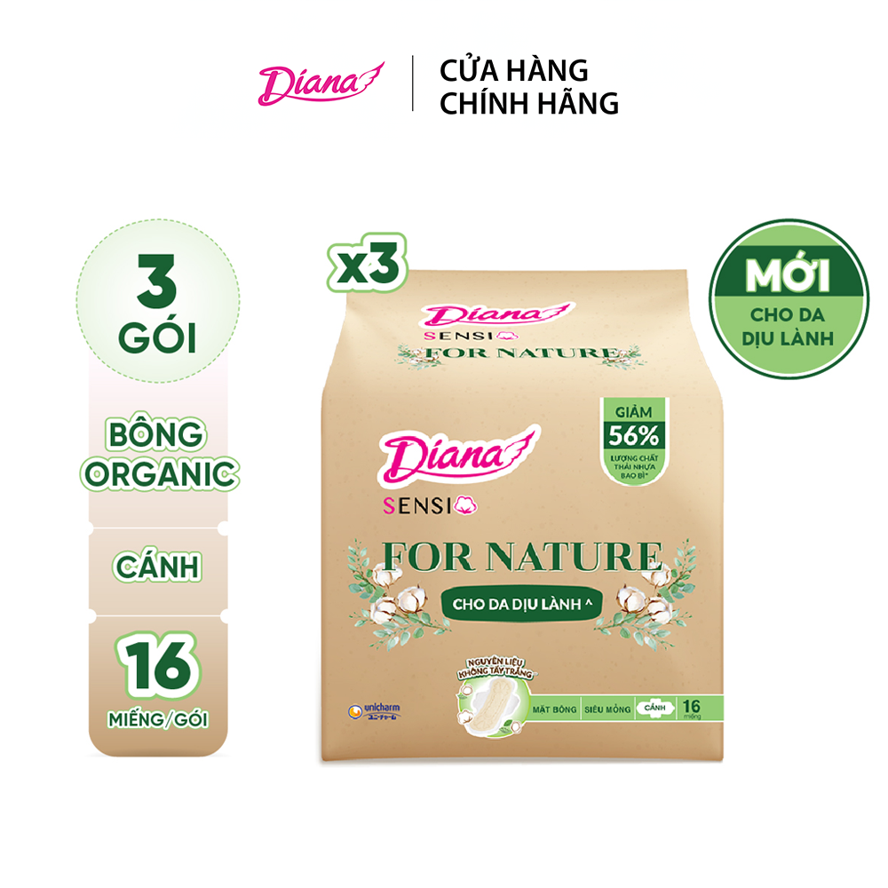 Combo 3 Băng vệ sinh Diana Sensi For Nature 16 miếng/ gói
