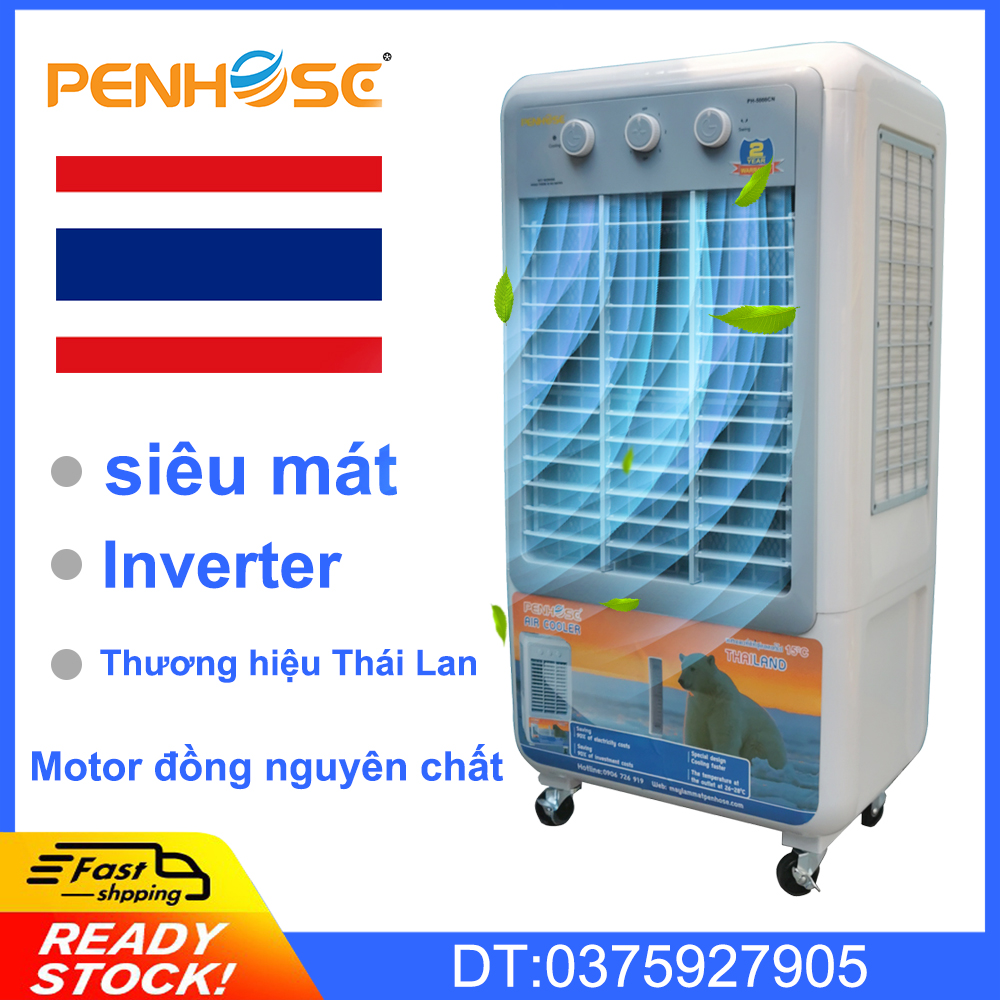 Quạt điều hòa hơi nước Inverter PH-5000CN Tặng 2 viên đá khô Quạt THÁI siêu mát 100% Tiết kiệm điện PENHOSE