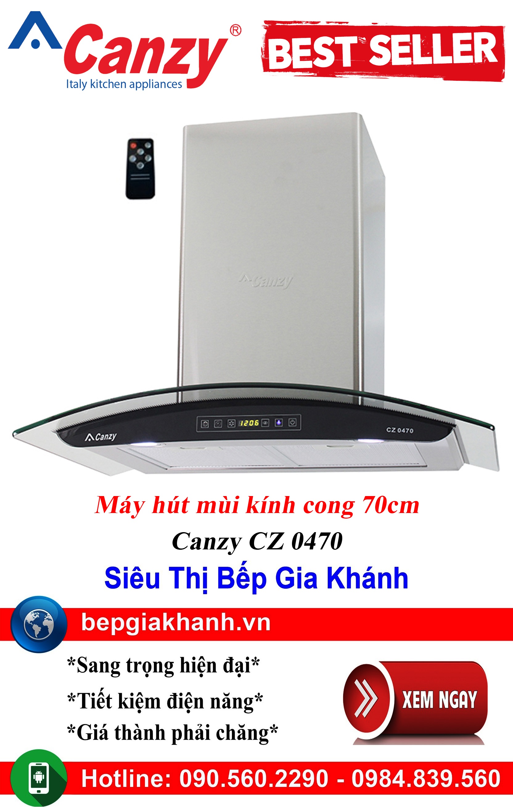 [HCM]Máy hút mùi kính cong 70cm Canzy CZ 0470, máy hút mùi nhà bếp, máy hút mùi bếp, máy hút mùi kính cong, máy hút mùi canzy, máy hút mùi mini, máy hút mùi âm trần, máy hút mùi electrolux, may hut mui