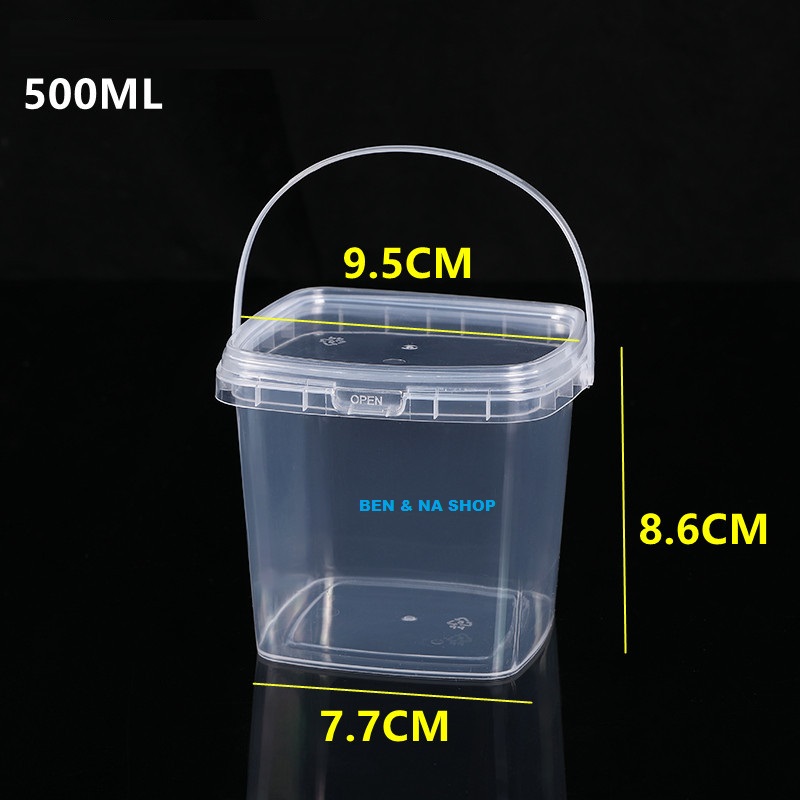 Square/Round Bucket 500ml, Plastic Bucket 1000ml, Square Bucket 2000ml for Milk Tea with Handle, Milk Tea Bucket, Candy Bucket - 7