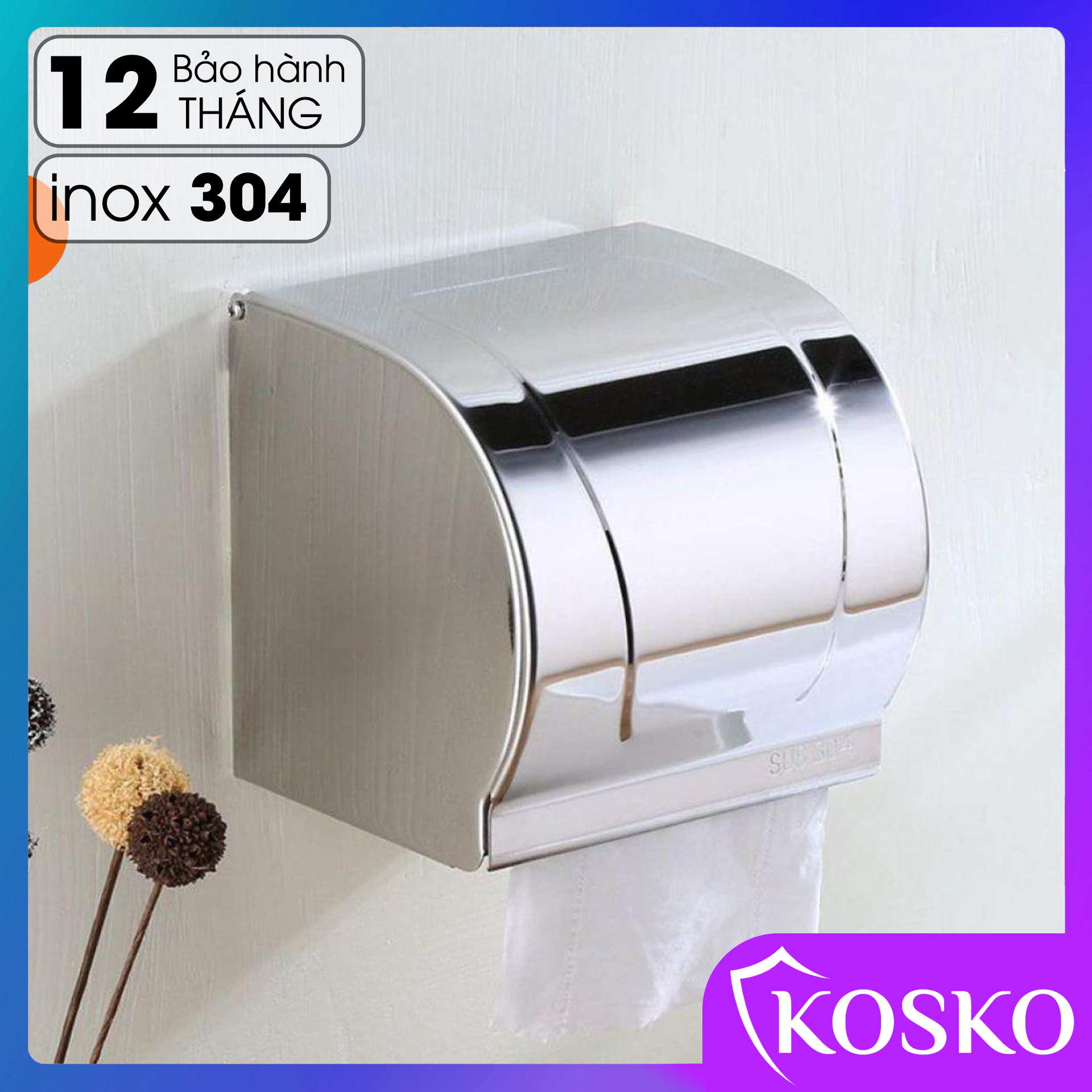 Hộp đựng giấy vệ sinh inox 304 KOSKO gắn tường cao cấp, lô giấy chống ướt giấy không hoen gỉ trong môi trường chất tẩy rửa