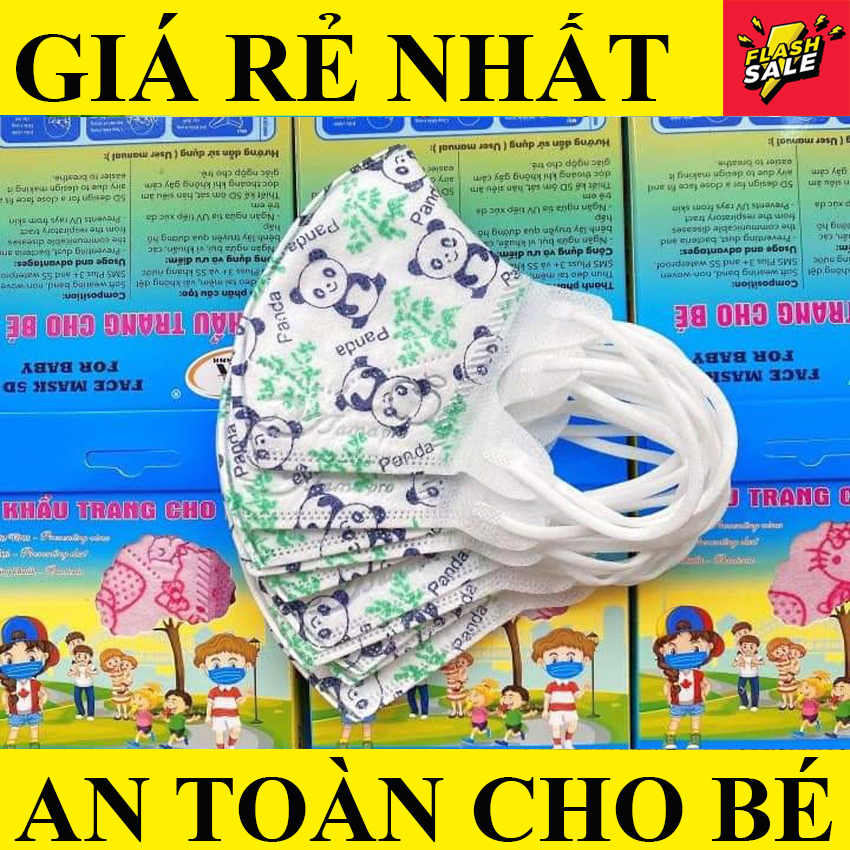 [5 HỘP] Khẩu trang y tế trẻ em (Em Bé) kháng khuẩn 3 lớp Famapro 5D Baby hình Gấu Panda (10 cái/ hộp )