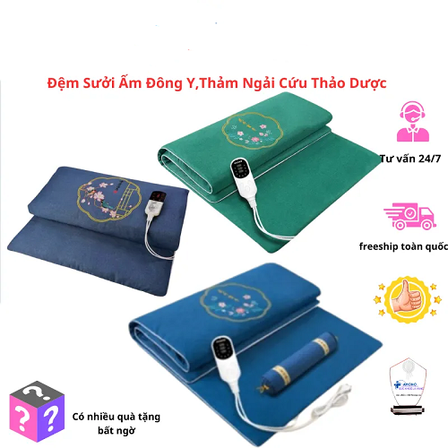 Thảm ngải cứu đông y thảm điện ngải cứu 18 loại thảo dược tặng kèm gối cân cổ, đệm ngải cứu điện hỗ trợ giảm đau cơ thể