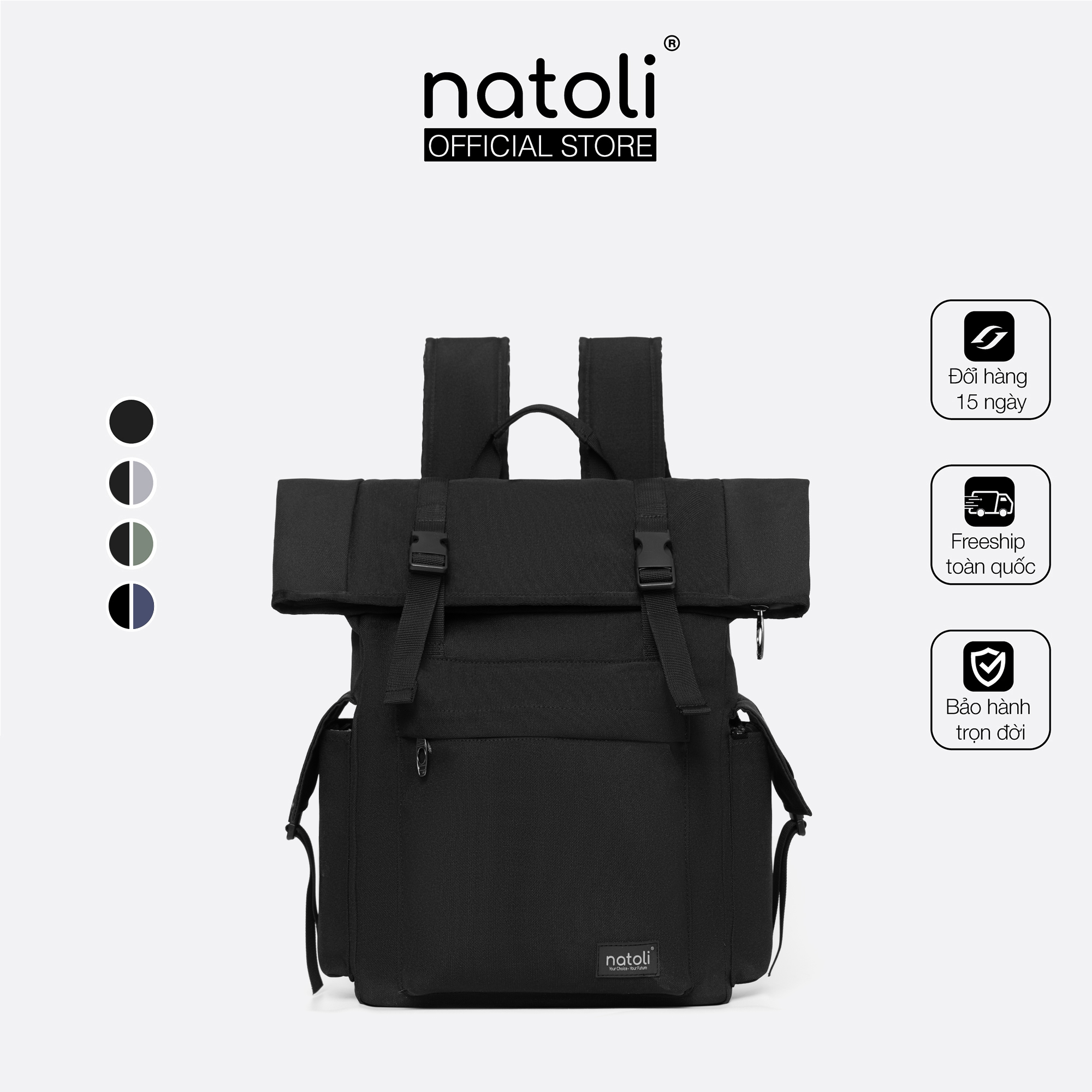 Balo Thời trang Thương Hiệu NATOLI BST FOLD BACKPACK B10, Cặp đựng laptop chất vải canvas kháng nước cao cấp