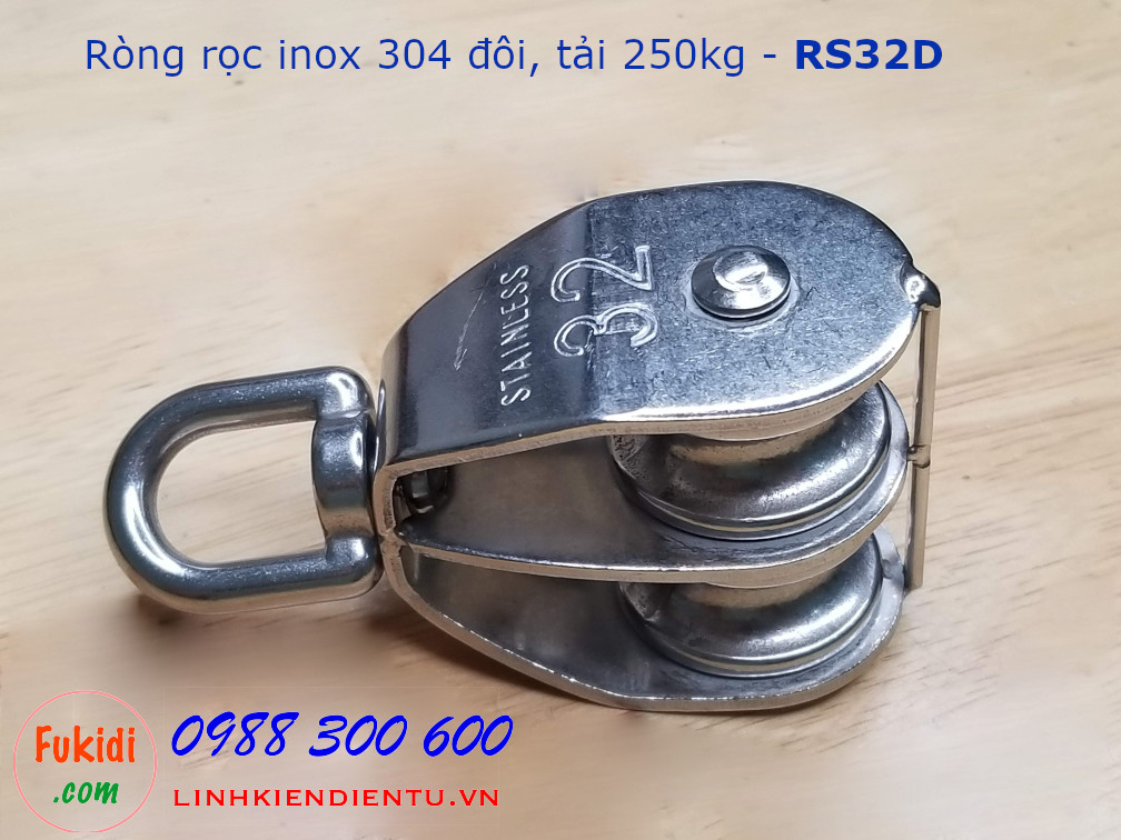Ròng rọc đôi inox 304, kích thước M32, tải trọng 250kg - RS32D