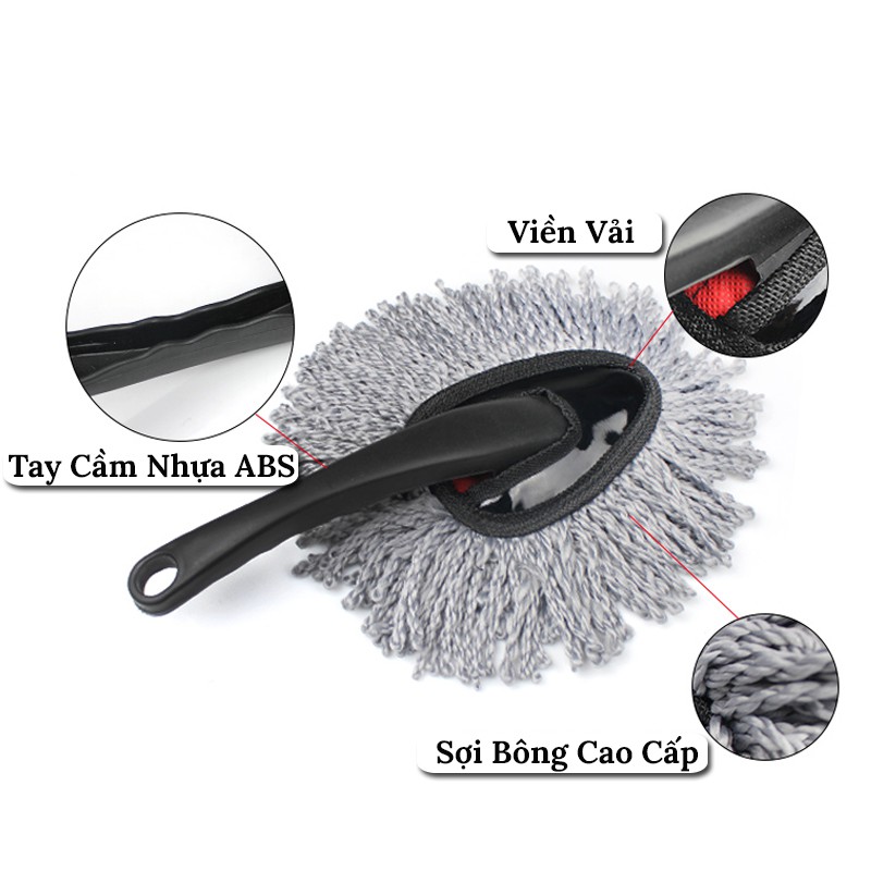 Chổi phủi bụi - Cây chổi lau bụi bằng sợi dầu - Chổi lau bụi nội thất xe hơi sợi dầu, cán co rút