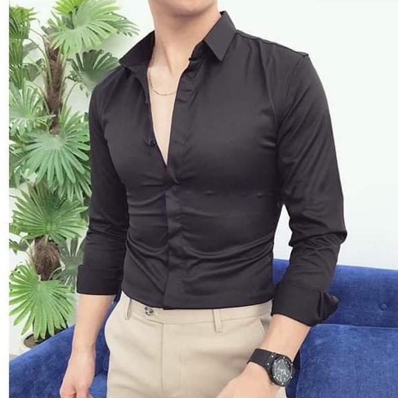 Áo sơ mi nam Nẹp Che Cúc Màu Đen, sơ mi nam Nẹp che Khuy, sơ mi nam giá rẻ