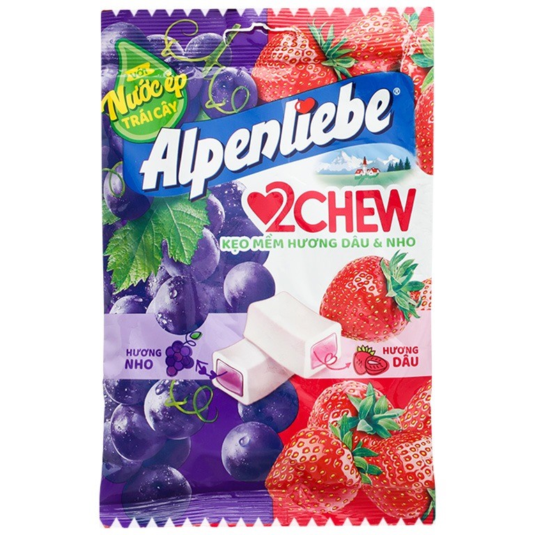 Kẹo mềm hương trái cây Alpenliebe 2Chew gói 84g hương Dâu Nho