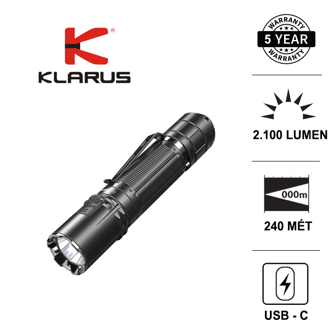 Đèn pin KLARUS XT2CR PRO sáng 2100 lumen xa 240m Sạc TYPE-C pin sạc 18650 3100mAh (kèm theo)