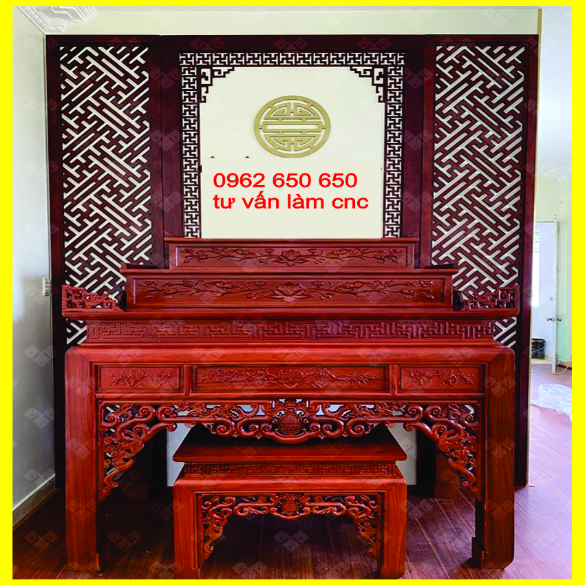 Làm Phòng thờ CNC HCM thi công vách cnc - trang trí gian thờ - phòng khách