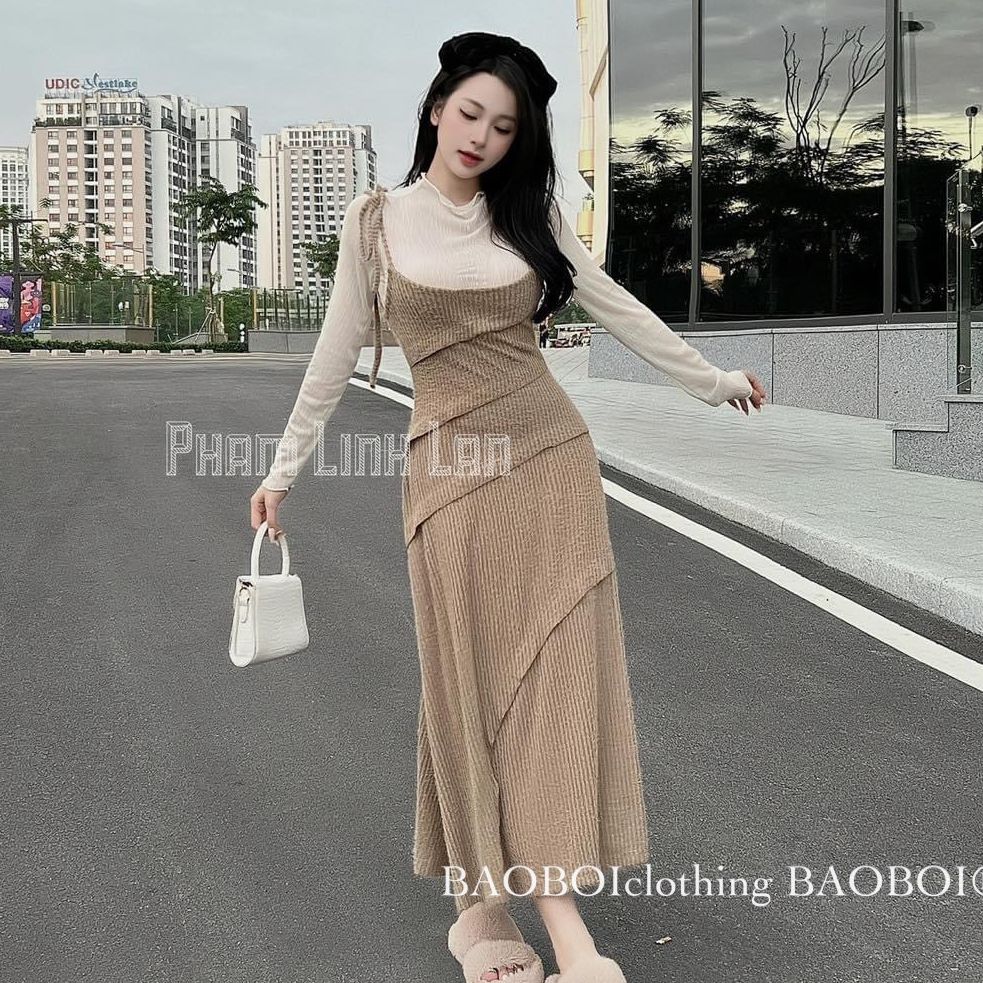 Set váy len lông thỏ mix áo len sợi hàn trẻ trung đáng yêu