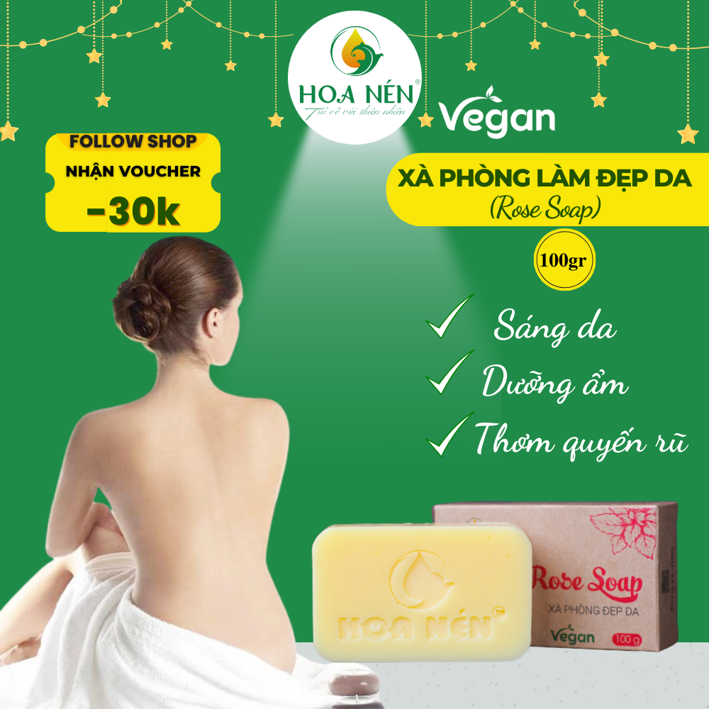Xà phòng làm đẹp da hoa hồng - từ phôi dầu dừa và tinh dầu - an toàn, phù hợp mọi loại da - 100g