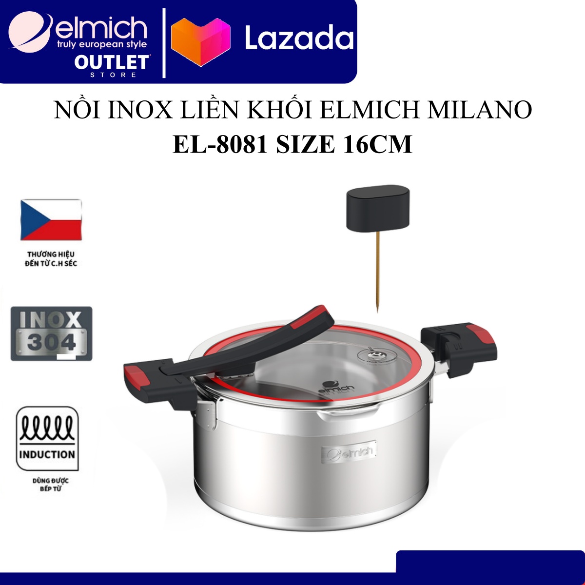 Nồi Inox liền khối Elmich Milano (Size 16, 18, 20, 22cm)