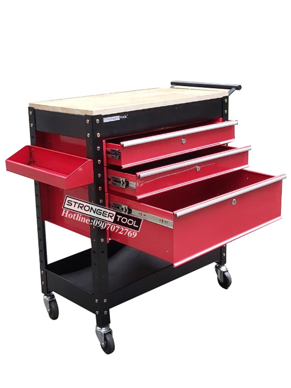 Tủ đồ nghề 1 khay 1 ngăn kéo to 2 ngăn kéo nhỏ mặt bàn gỗ stronger tool