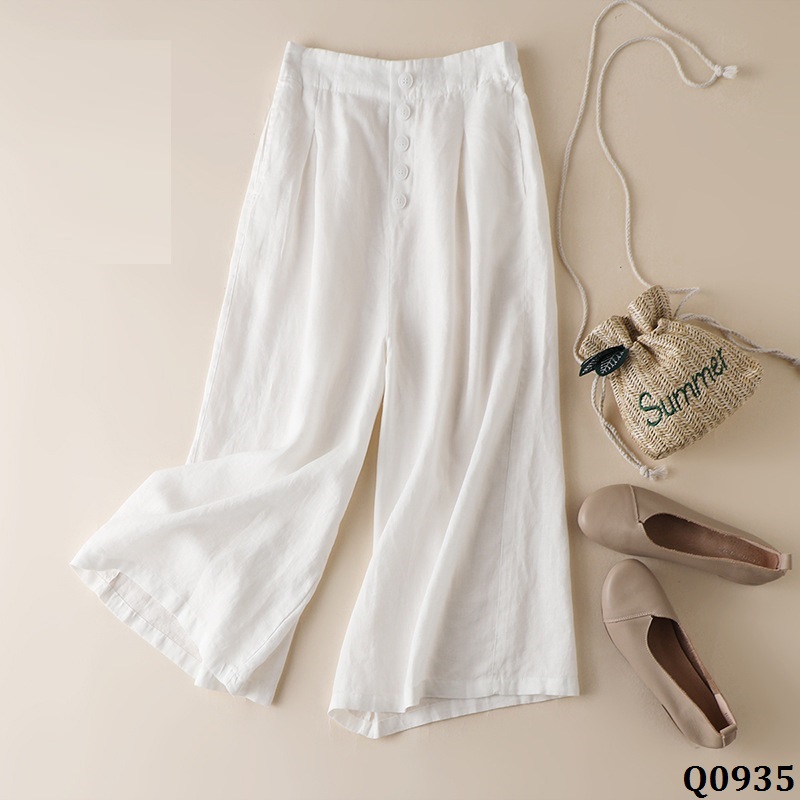 Q0935-Quần Linen Ống Rộng Năm Nút