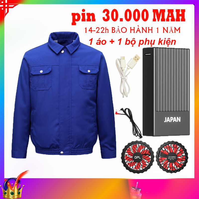 Quần áo điều hòa không khí quần áo làm lạnh quần áo làm mát ngoài trời quần áo quạt quần áo Mẫu mới màu xanh quạt 5V pin 30.000MAH