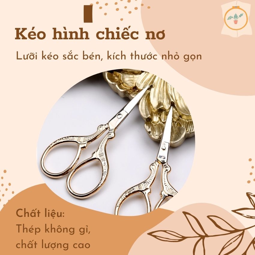 Kéo cắt chỉ thêu hình nơ thiết kế theo phong cách vintage, retro, cổ điển, màu vàng