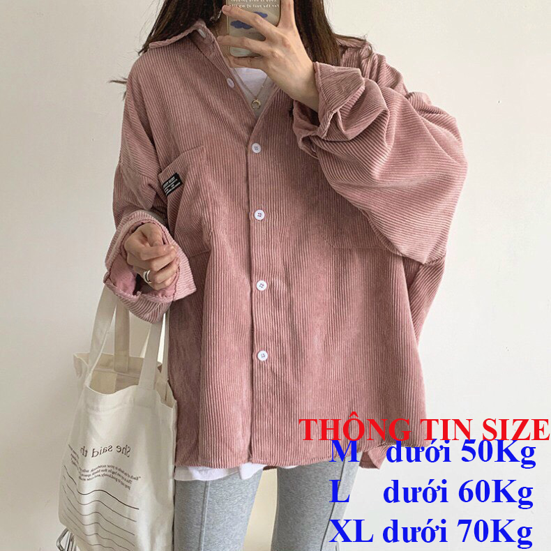 Áo Khoác Sơ mi Nhung Gân Nam Nữ Unisex Form Rộng 2 lớp (KHÔNG NÓN) Cực Đẹp - MS729