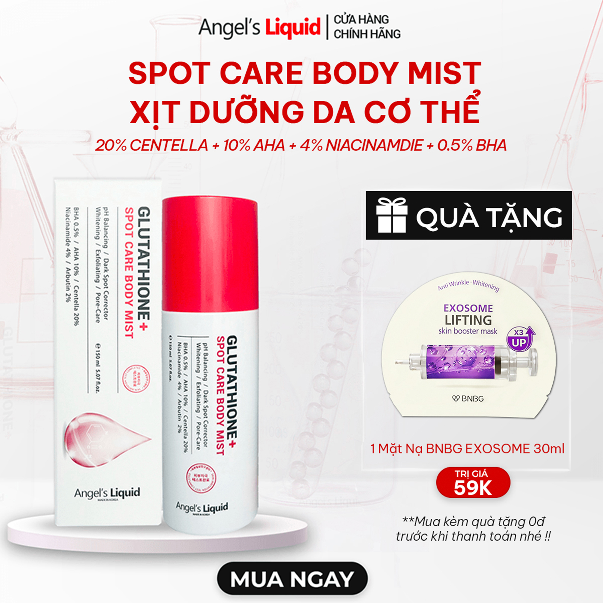 [PHIÊN BẢN NÂNG CẤP] Xịt Giảm Mụn Lưng Sáng Da Cơ Thể Angel's Liquid Glutathione+ Spot Care Body Mist 150ml
