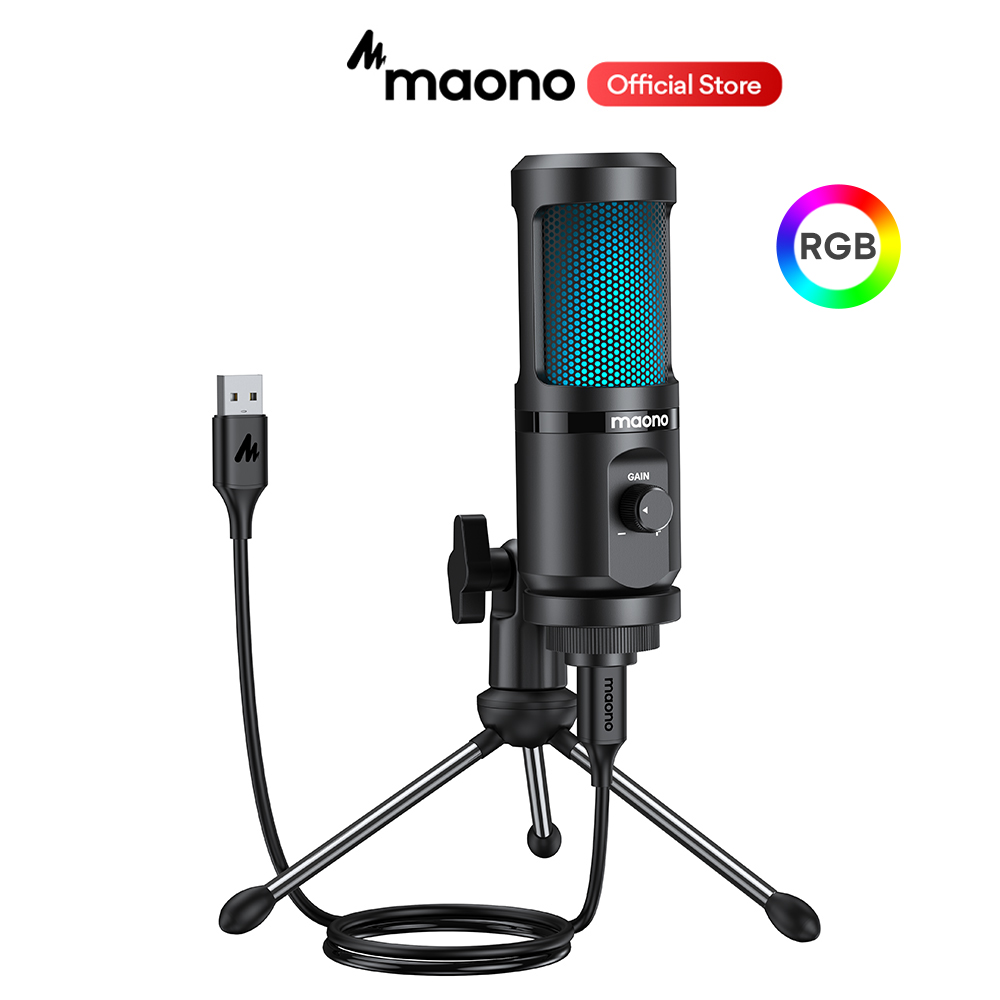  MAONO Mic chơi game micro để bàn AU-PM461TR RGB USB Condenser Có Tăng âm Mic và Đèn RGB thích hợp livestream chơi PC game 