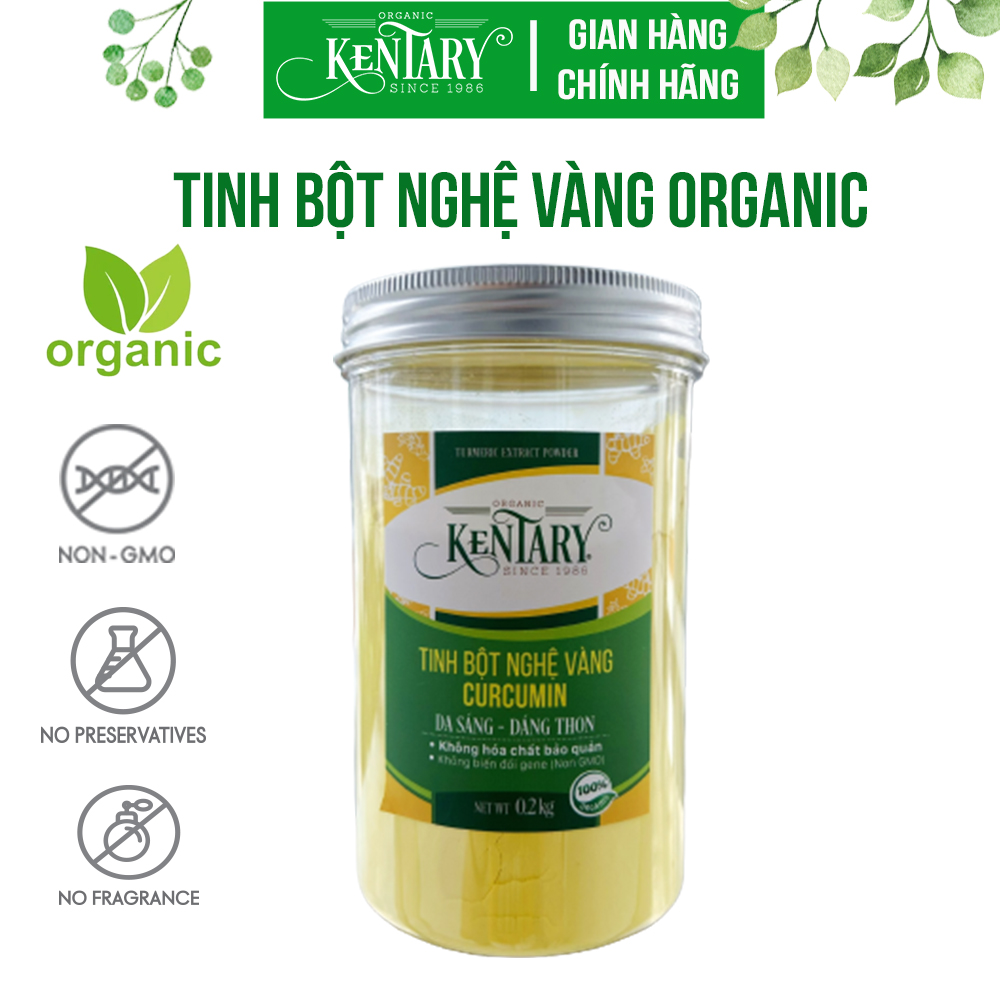 Tinh bột nghệ vàng organic Kentary hũ 250gr, bột mịn, đậm vị nghệ giúp đẹp da, giảm cân, chống ung thư, bổ khí huyết - Có giấy kiểm định chất lượng