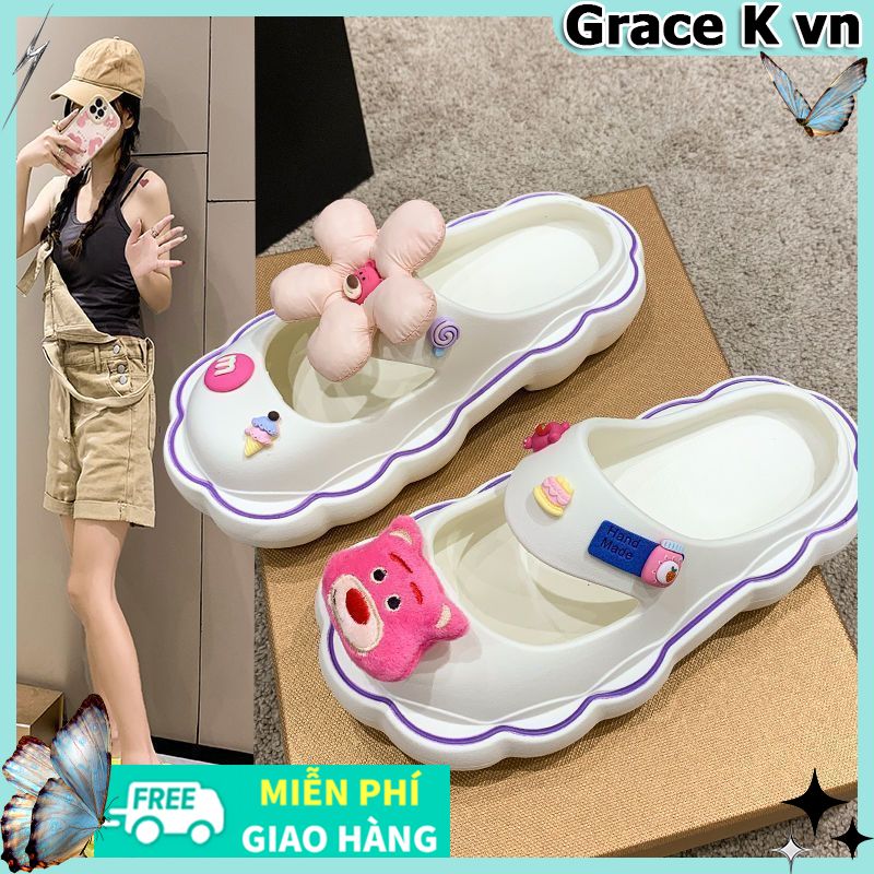 sandan nữ kiểu mới 2023Xăng đan đế bằngdép sandal gấu dâudép sandal nữ