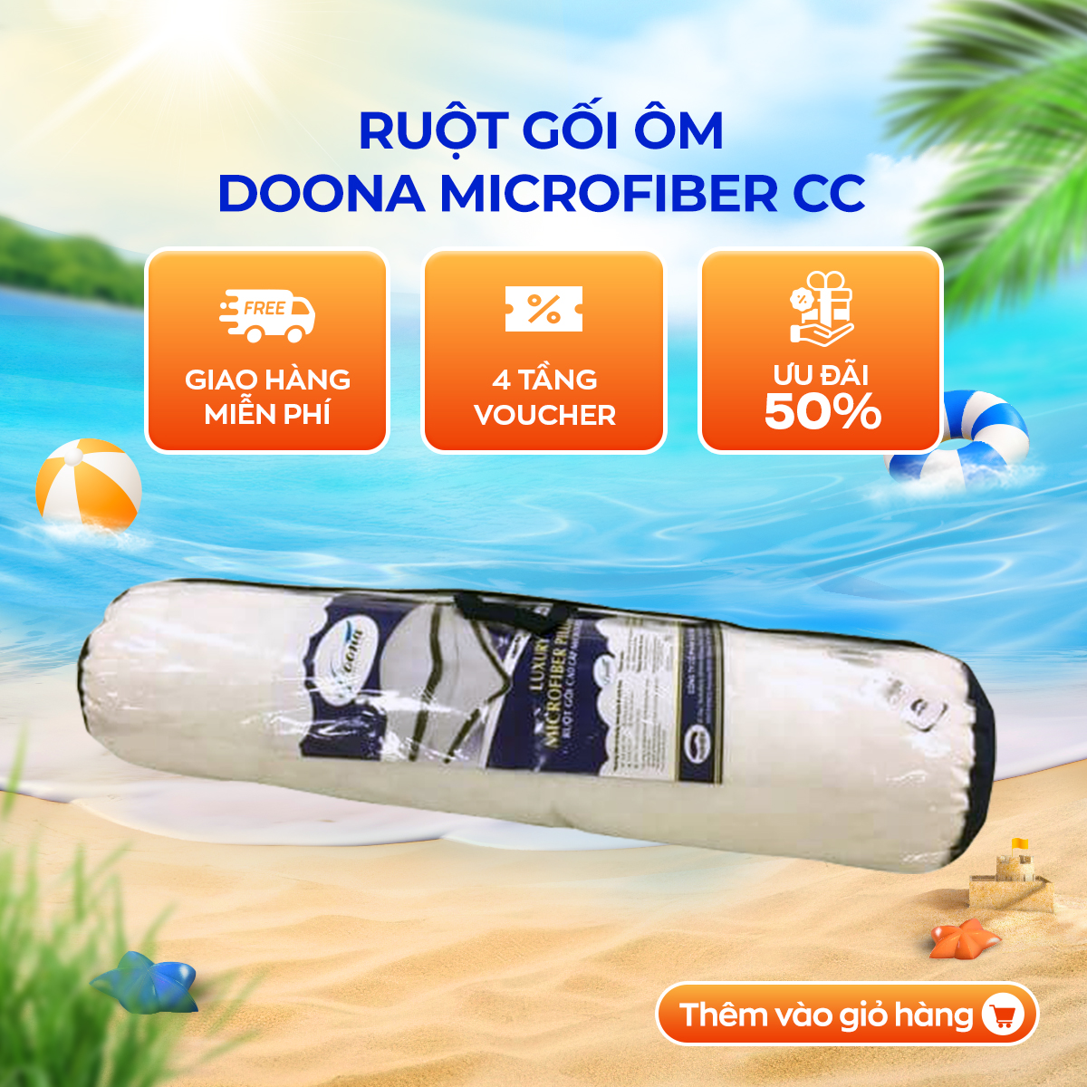 Ruột gối ôm Doona Microfiber 22x100cm lông vũ nhân tạo cao cấp, thoáng khí, êm ái mềm mại