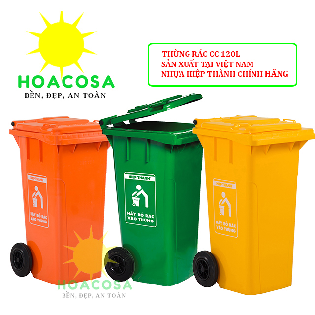Thùng Rác Công Cộng Hiệp Thành 120L Bánh Xe Cao Su - Dày Dặn, Cứng Cáp, Bền Lâu- Đồ Gia Dụng Hoacosa.