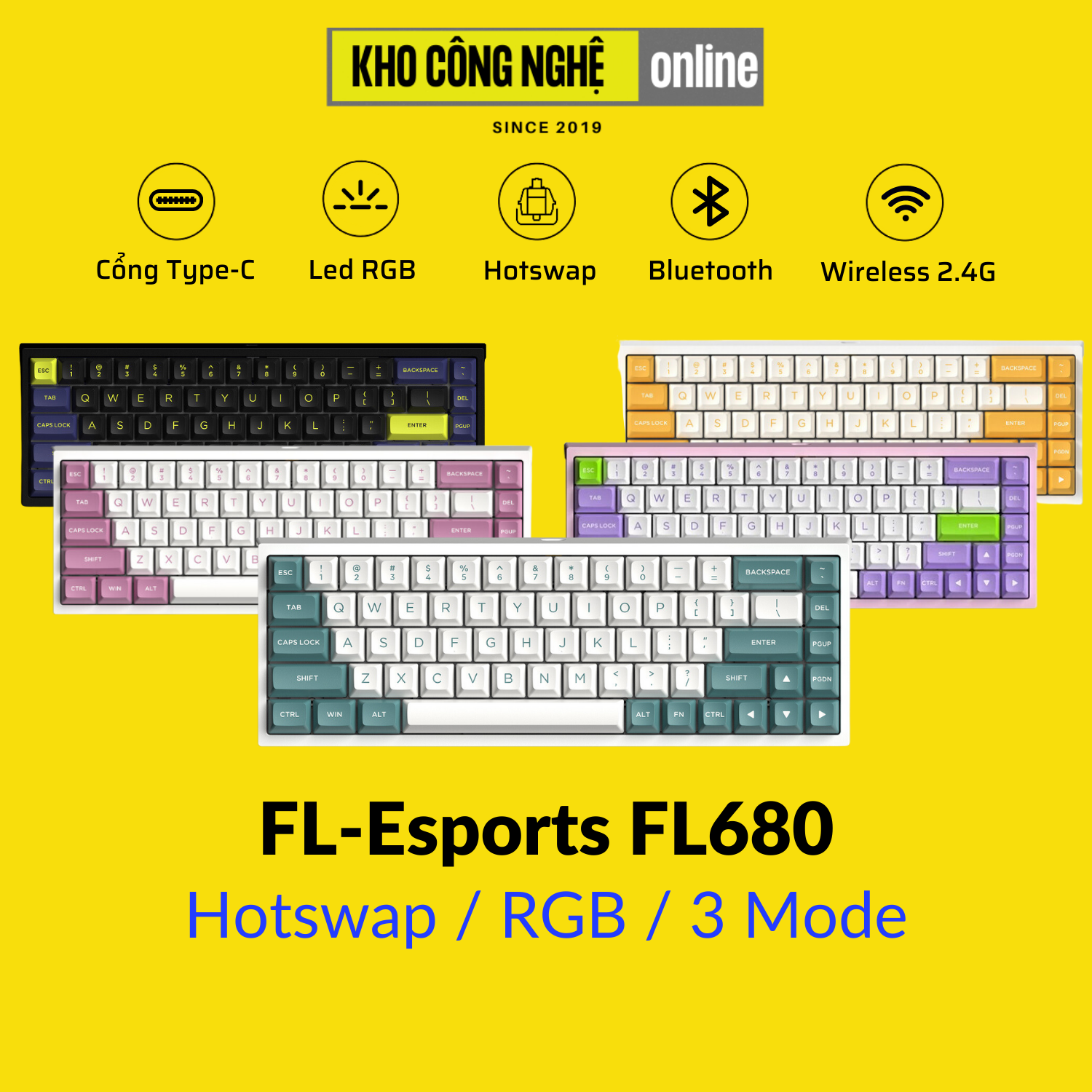 FL680 - Bàn phím cơ FL-Esports FL680 SAM Night Black / Peach / Aqua Green / Purple / Banana (Hàng Chính Hãng)