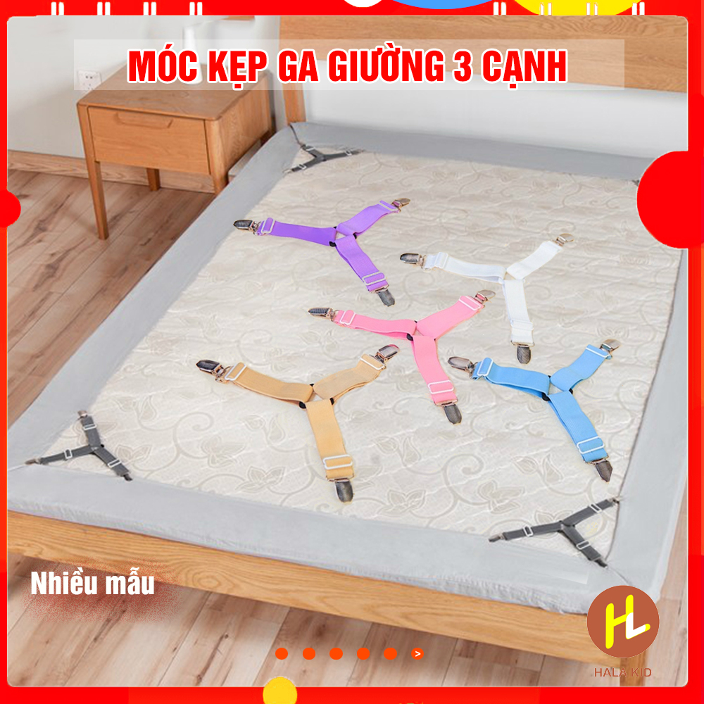 Combo 4 Móc kẹp GA GIƯỜNG 3 CẠNH co dãn chống xê dịch, giữ phẳng ga trải giường