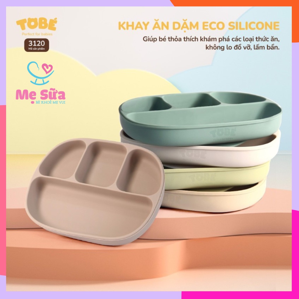 Khay ăn dặm cho bé Eco Silicone Tobé chống đổ an toàn
