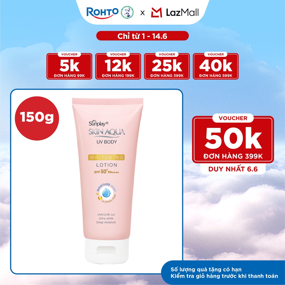 Kem chống nắng body Skin Aqua dưỡng trắng dùng hàng ngày Sunplay Skin Aqua UV Body Whitening Lotion SPF 50+ PA++++ 150g
