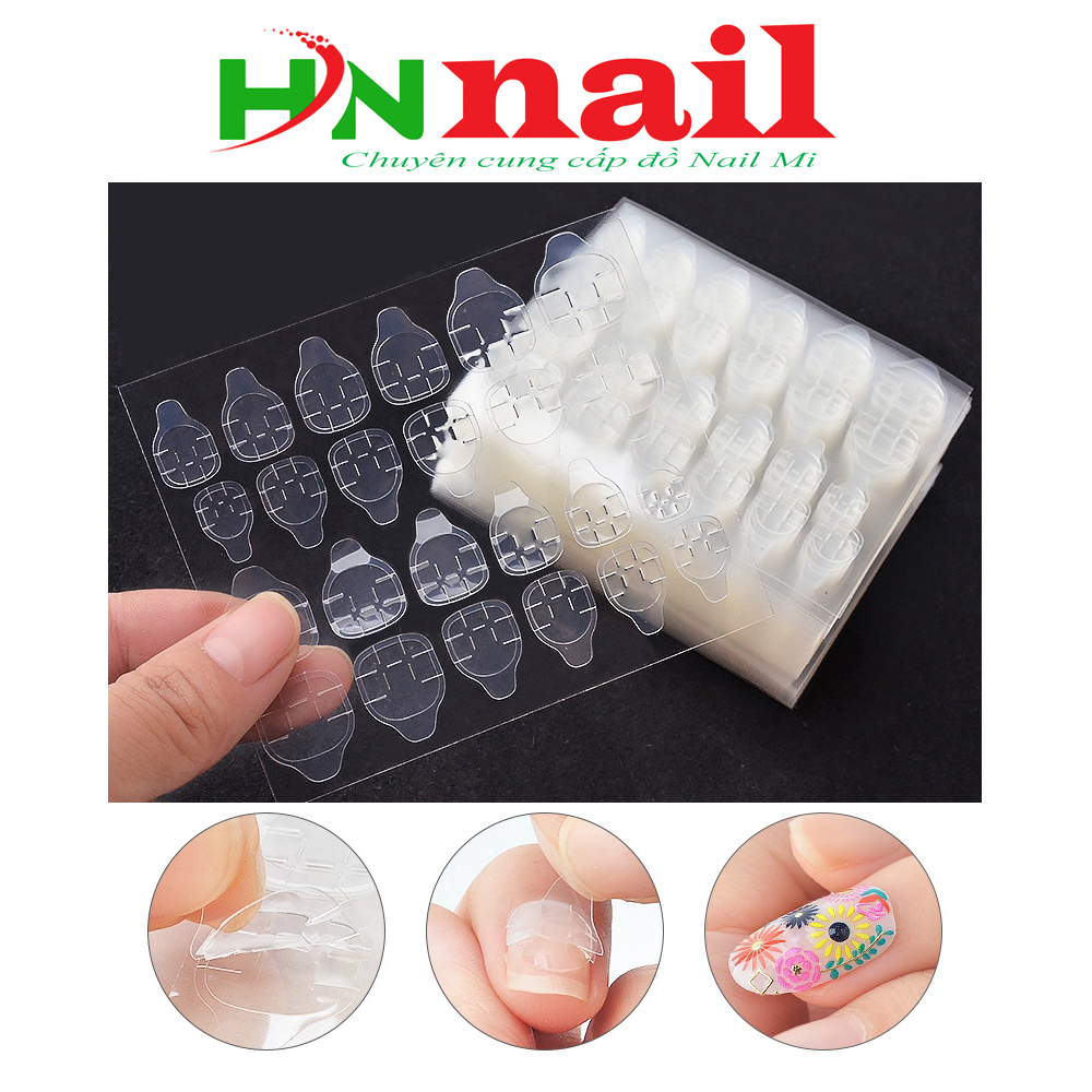 01 Tầm gồm 24 Miếng Keo dán móng giả bằng silicon trong suốt hỗ trợ sơn dán móng làm đẹp nail