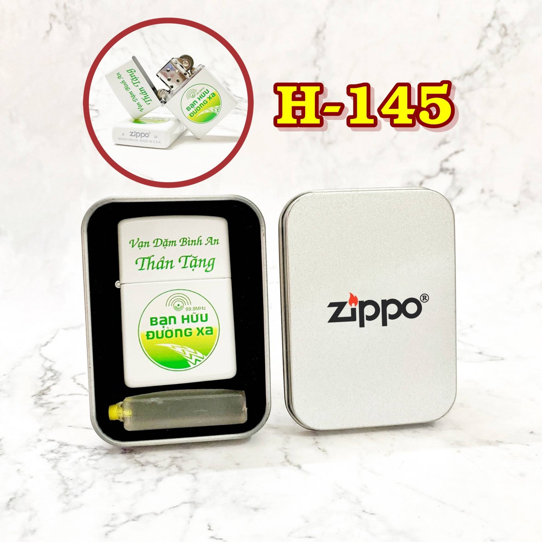 Bật lửa zippo sơn tỉnh điện 2 mặt có mọc tặng bạn hữu đường xa #145
