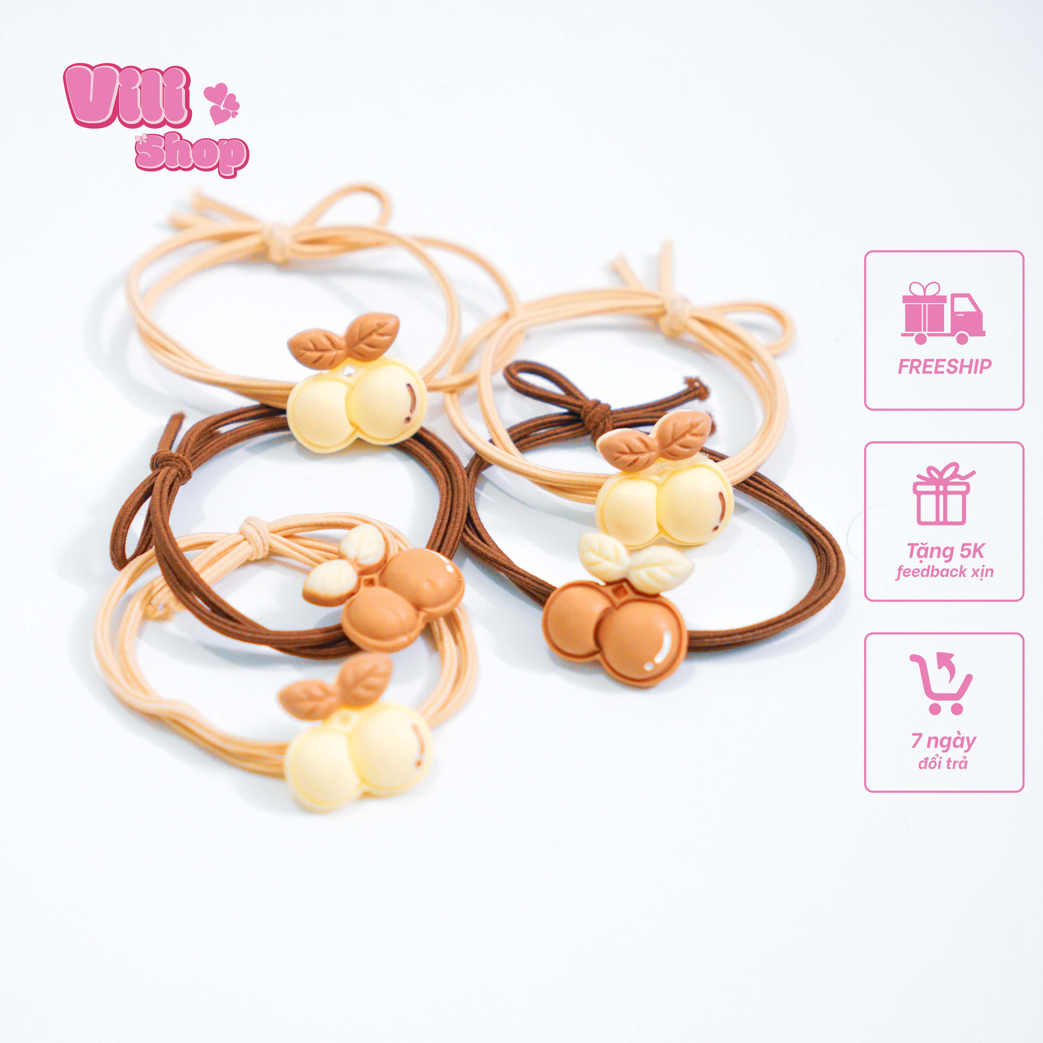 Dây buộc tóc Vilishop chùm cherry xinh xắn, chun cột tóc cho bé siêu xinh bền đẹp 2 màu