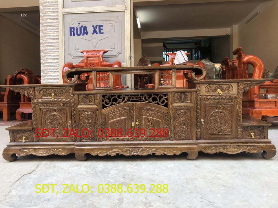 kệ tivi sừng trâu gỗ mun đuôi công 2m4 .