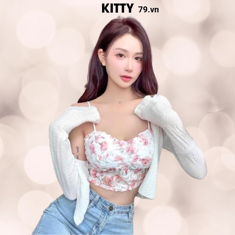 Áo bra nữ ren hoa nổi mẫu mới siêu hót kitty 7697