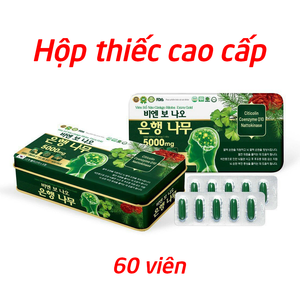 Viên bổ não Ginkgo Biloba Extra Gold (hộp thiếc) giúp hoạt huyết, tăng tuần hoàn máu não - Hộp 60 viên
