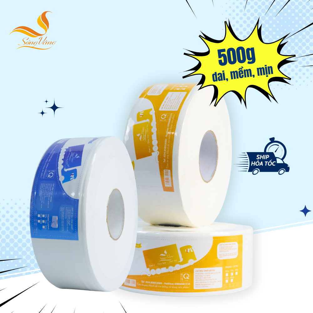 Combo 5 cuộn giấy vệ sinh cuộn loại lớn 500g chuyên dùng cho tòa nhà, khu công nghiệp, bệnh viện