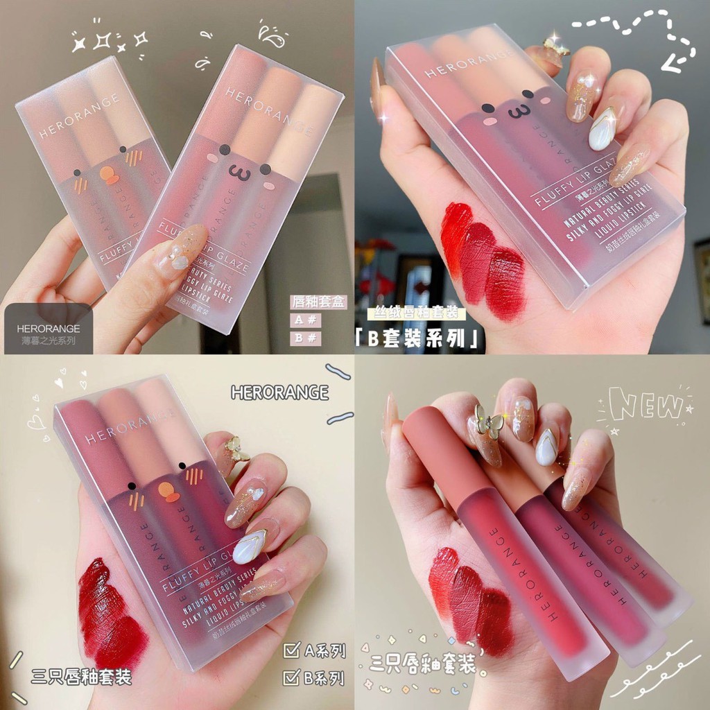 [HCM]Set 3 cây son kem lì Hero Orange nội địa Trung-Tenshi