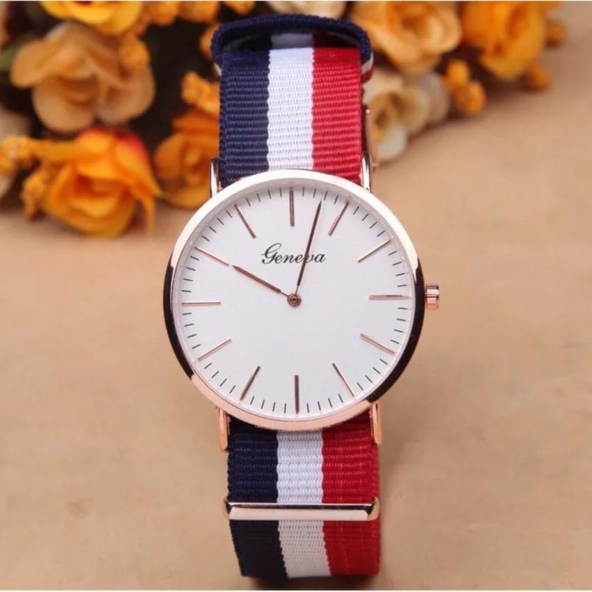 [HCM]Đồng hồ dây vải nato Geneva GE002-5 (đỏ trắng xanh)