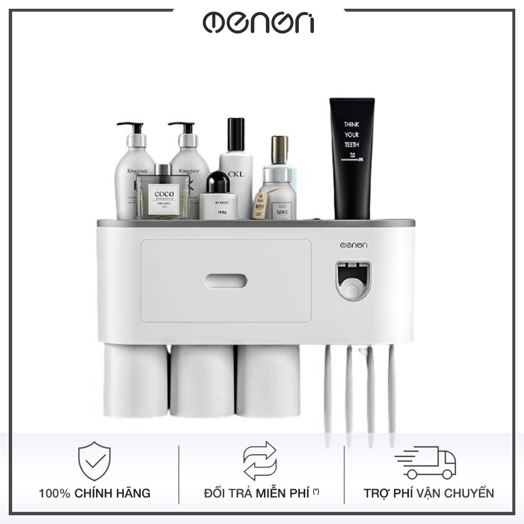Bộ Nhả Kem Đánh Răng Tự Động OENON, Giá Treo Bàn Chải Phòng Tắm Kèm Cốc Hút Từ Tính Lắp Đặt Dán Tường - OEKEM