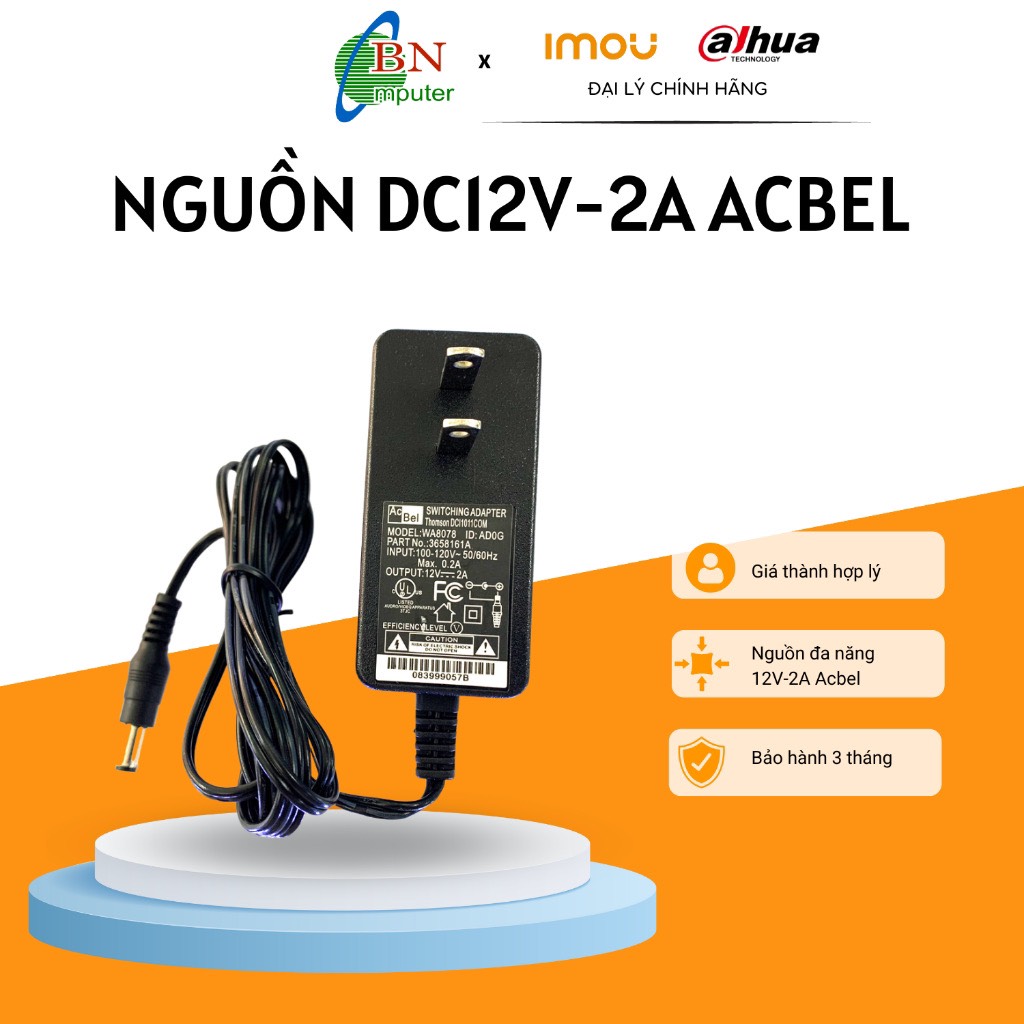Nguồn camera Acbel 12V-2A màu đen, cấp nguồn cho camera
