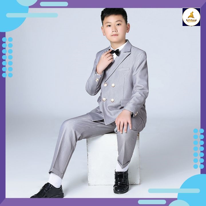 Bộ vest bé trai cao cấp cho trẻ em béo bụng to tqb092 tqb093 3 chi tiết tặng nơ