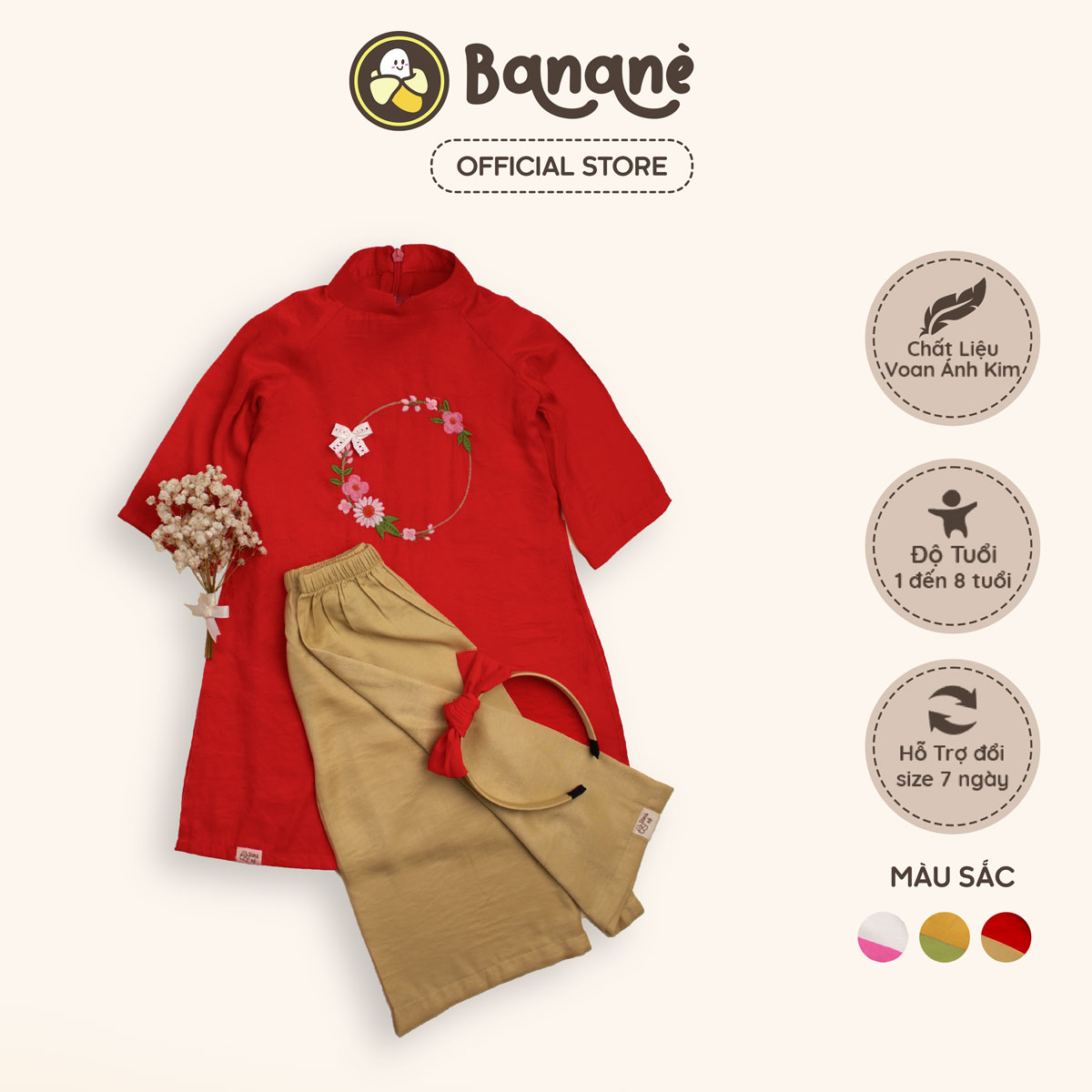 Áo dài cách tân bé gái BST Xuân Nhi Bananè Kids kèm bờm nơ cài tóc xinh xắn - AD01D