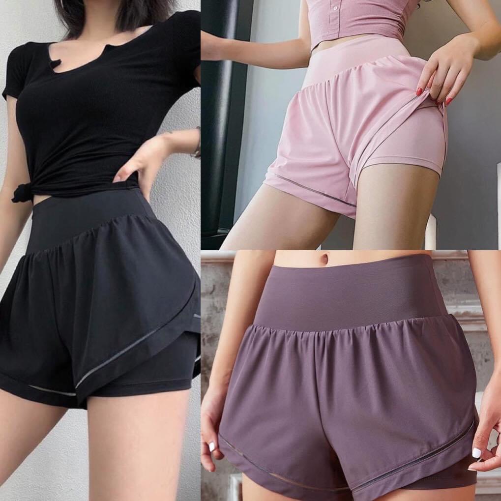 Quần short nữ tập gym, yoga 2 lớp chất liệu cao cấp, hàng nhập khẩu