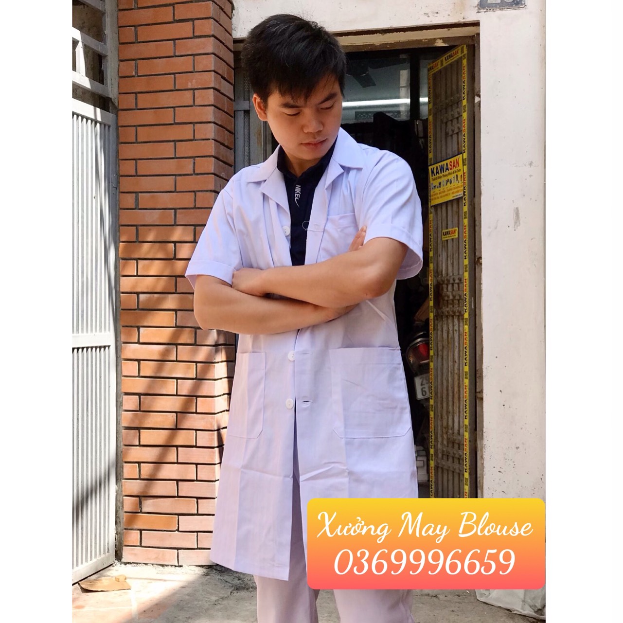 Áo choàng blouse trắng kaki cotton - Áo blouse trắng bác sĩ, dược sĩ, phòng thì nghiệm, thẩm mỹ viện, spa