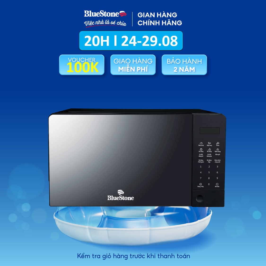 Lò Vi Sóng Điện Tử BlueStone MOB-7815 - Dung tích 20L - Công suất 1100W - Bảng điều khiển điện tử-  8 chế độ nấu - Bảo hành 2 năm - Hàng chính hãng