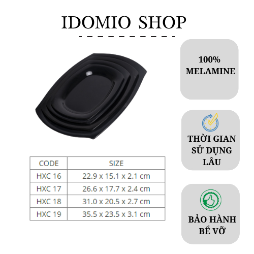 Đĩa Nhựa Melamine Oval Đen Bóng