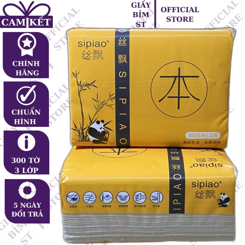 Giấy ăn rút gấu trúc sipiao 3 lớp 300 tờ/gói hàng chuẩn, đủ cân, đẹp